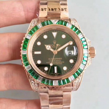 Rolex Submariner Date 116618LV BP Rose Gold & Diamonds Green Dial Swiss 2836-2