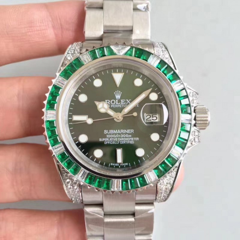 Rolex Submariner Date 116610LV BP Stainless Steel & Diamonds Green Dial Swiss 2836-2