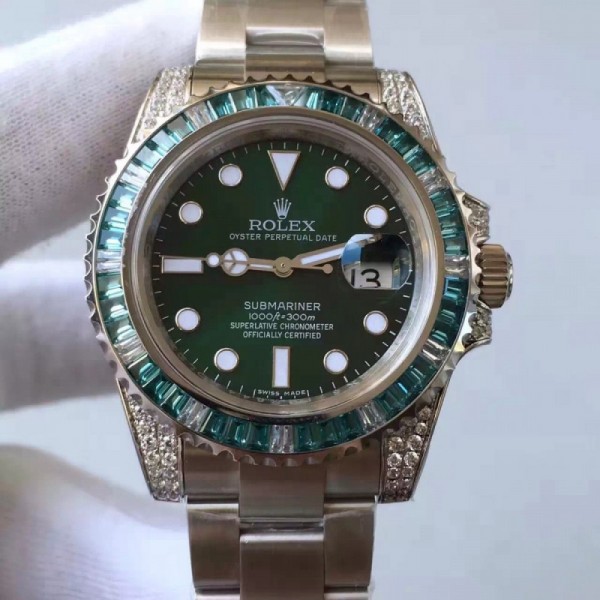 Rolex Submariner Date 116610LV V7 Stainless Steel & Diamonds Green Dial Swiss 2836-2