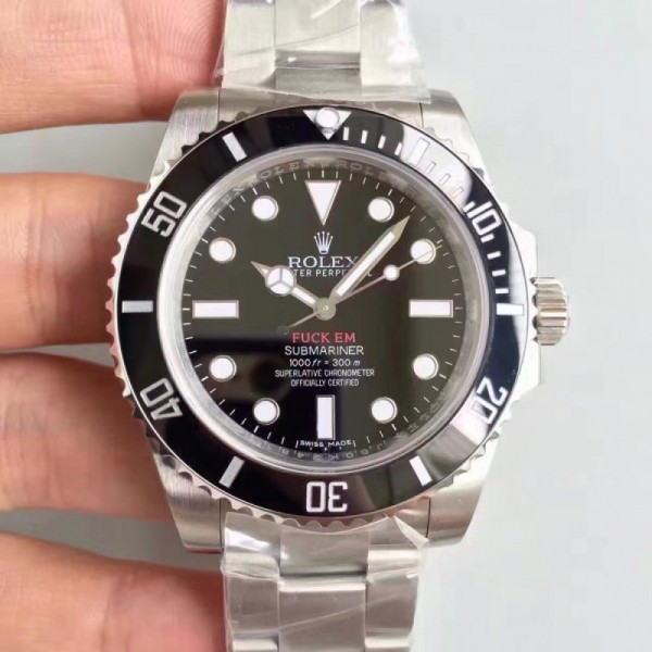 Rolex Submariner FUCK EM 114060 N V6S Stainless Steel Black Dial Swiss 2836-2