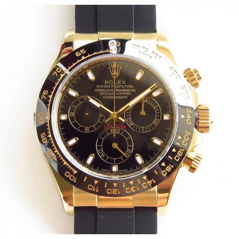 Rolex Daytona Cosmograph 116518LN AR Yellow Gold Black Dial Swiss 4130 Run 6@SEC