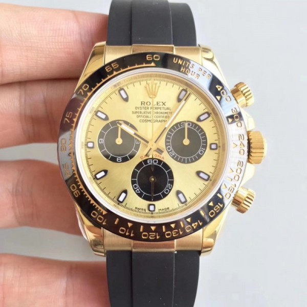 Rolex Daytona Cosmograph 116518LN AR Yellow Gold Champagne Dial Swiss 4130 Run 6@SEC