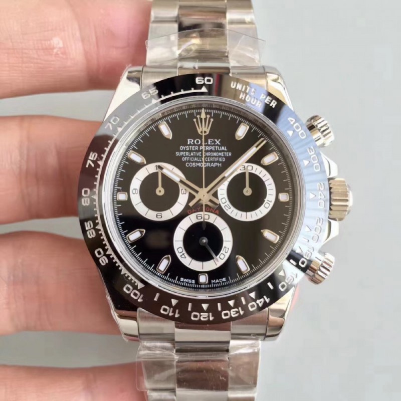 Rolex Daytona Cosmograph 116500LN AR Stainless Steel 904L Black Dial Swiss 4130 Run 6@SEC