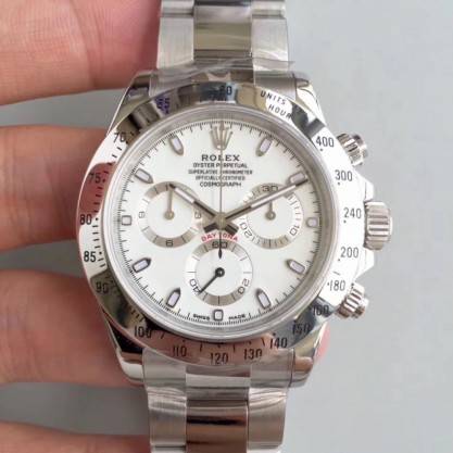 Rolex Daytona Cosmograph 116520 AR Stainless Steel 904L White Dial Swiss 4130 Run 6@SEC