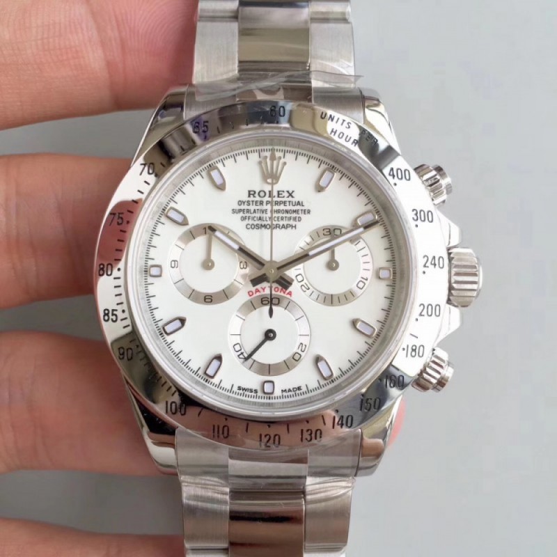 Rolex Daytona Cosmograph 116520 AR Stainless Steel 904L White Dial Swiss 4130 Run 6@SEC