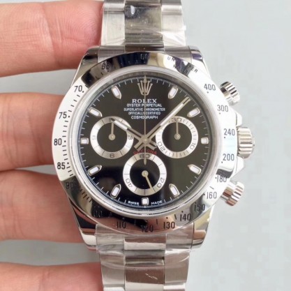 Rolex Daytona Cosmograph 116520 AR Stainless Steel 904L Black Dial Swiss 4130 Run 6@SEC