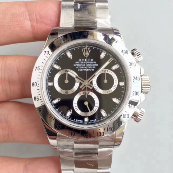 Rolex Daytona Cosmograph 116520 AR Stainless Steel 904L Black Dial Swiss 4130 Run 6@SEC