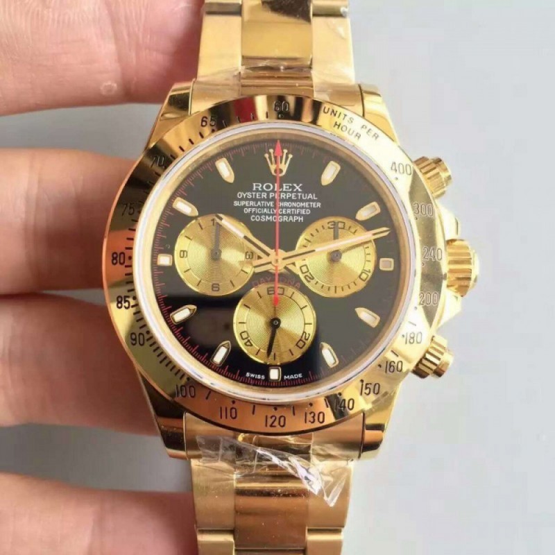 Rolex Daytona Cosmograph 116508 JH Yellow Gold Black Dial Dial Swiss 4130 Run 6@SEC