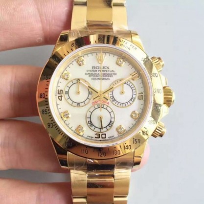 Rolex Daytona Cosmograph 116508 JH Yellow Gold White Dial Dial Swiss 4130 Run 6@SEC