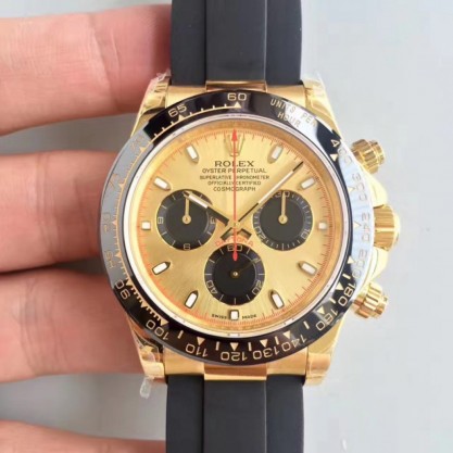 Rolex Daytona Cosmograph 116518LN JH Yellow Gold Champagne Dial Swiss 4130 Run 6@SEC