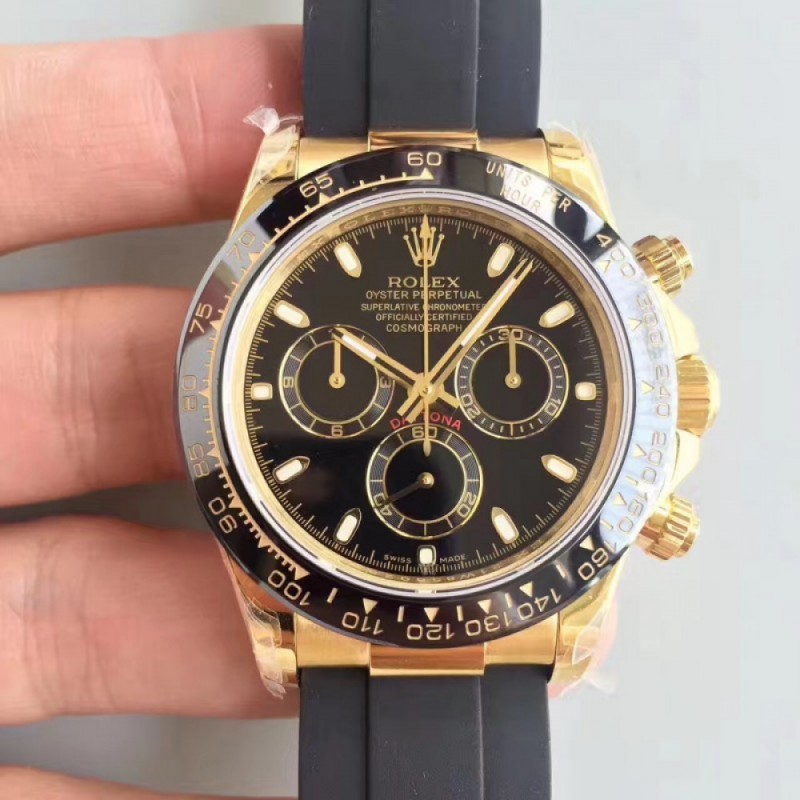 Rolex Daytona Cosmograph 116518LN JH Yellow Gold Black Dial Swiss 4130 Run 6@SEC