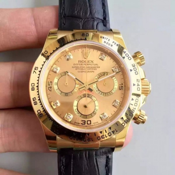 Rolex Daytona Cosmograph 116518 JH Yellow Gold Champagne Dial Swiss 4130 Run 6@SEC