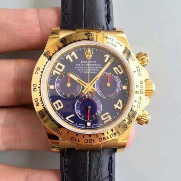 Rolex Daytona Cosmograph 116518 JH Yellow Gold Blue Dial Swiss 4130 Run 6@SEC