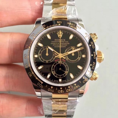 Rolex Daytona Cosmograph 116519LN JH Yellow Gold & Stainless Steel Black Dial Swiss 4130 Run 6@SEC