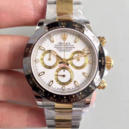 Rolex Daytona Cosmograph 116519LN JH Yellow Gold & Stainless Steel White Dial Swiss 4130 Run 6@SEC