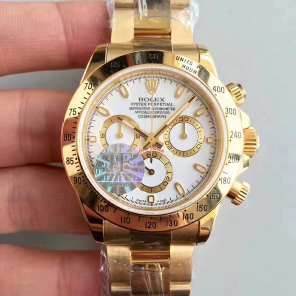 Rolex Daytona Cosmograph 116528 JF Yellow Gold White Dial Swiss 7750 Run 6@SEC