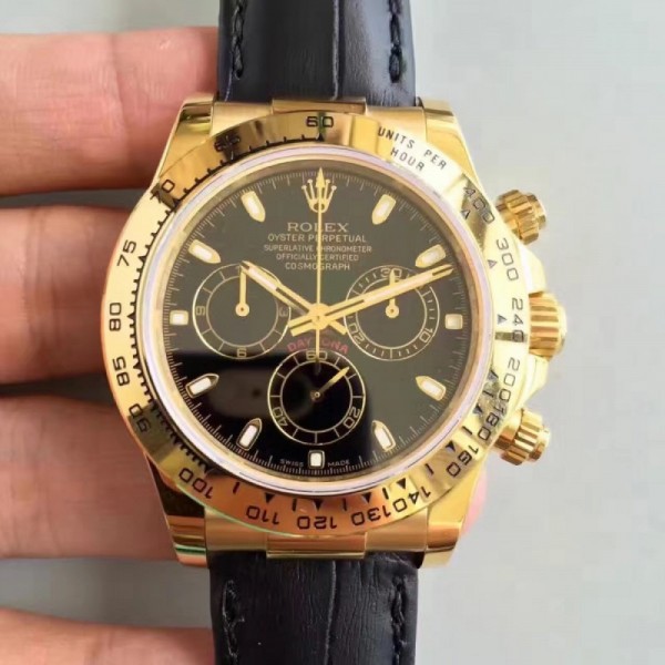 Rolex Daytona Cosmograph 116518 JH Yellow Gold Black Dial Swiss 4130 Run 6@SEC