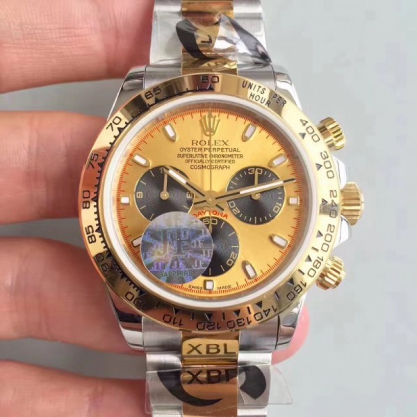 UK 40 mm Stainless Steel 410L Rolex Daytona Cosmograph 116503 JF Stainless Steel & Yellow Gold Champagne & Black Dial Swiss 7750 Run 6@SEC