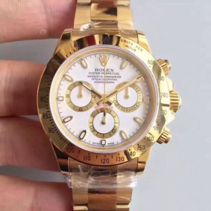 Rolex Daytona Cosmograph 116528 JH Yellow Gold White Dial Swiss 4130 Run 6@SEC