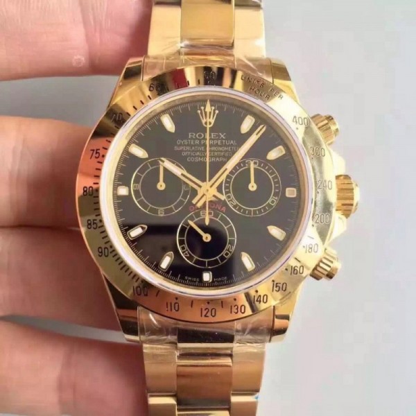 Rolex Daytona Cosmograph 116528 JH Yellow Gold Black Dial Swiss 4130 Run 6@SEC