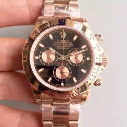 Rolex Daytona Cosmograph 116505 JH Rose Gold Black Dial Swiss 4130 Run 6@SEC