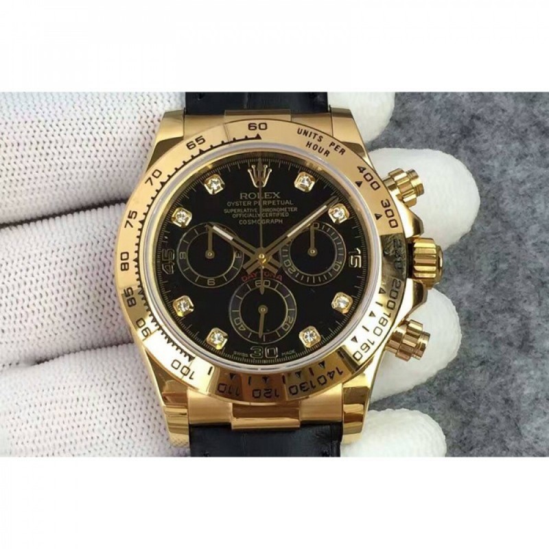 UK 40 mm 18K Yellow Gold   Rolex Daytona Cosmograph 116518 JH Yellow Gold Diamonds & Black Dial Swiss 4130 Run 6@SEC