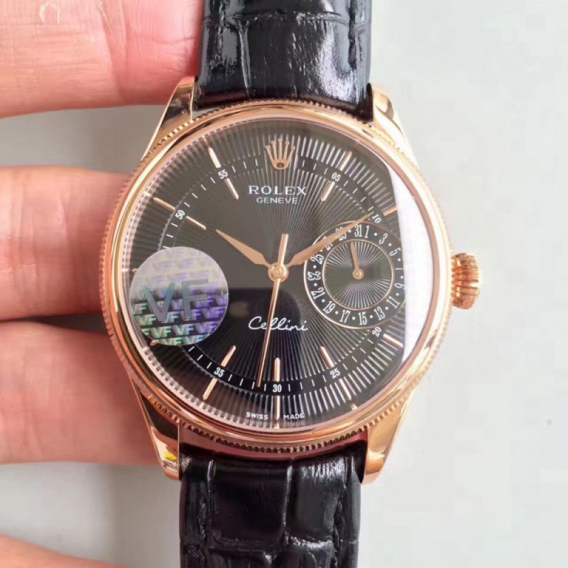 Rolex Cellini Date 50515 VF Rose Gold Black Dial Swiss 3165