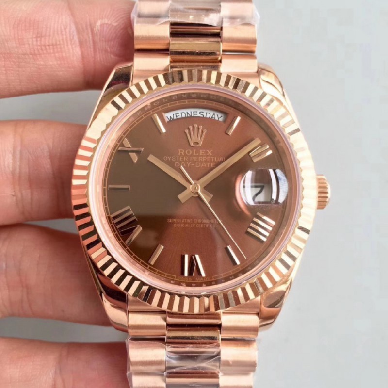 Rolex Day-Date 40 228235 40MM AR Stainless Steel 904L With 18K Rose Gold Wrapped Chocolate Dial Swiss 3255