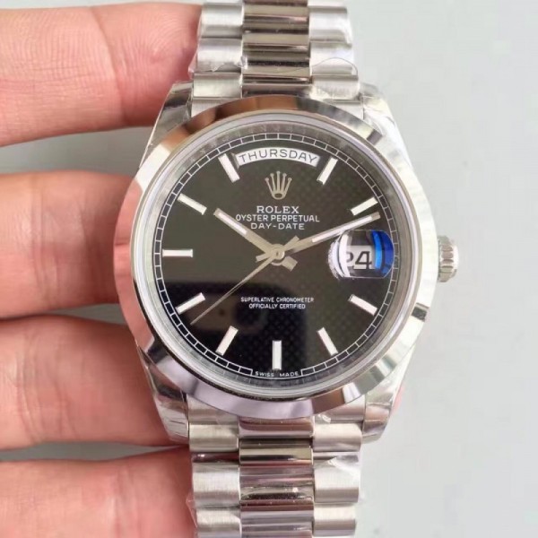 Rolex Day-Date 40 228206 2018 EW Stainless Steel Black Diagonal Dial Swiss 3255