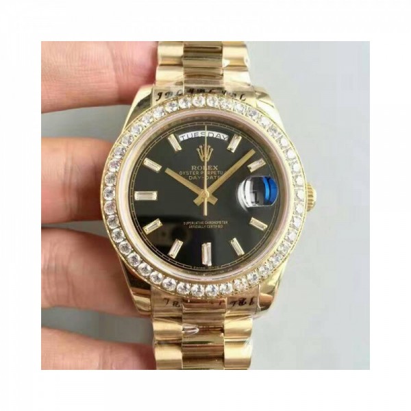 Rolex Day-Date 40 228398TBR 40MM KW Yellow Gold & Diamonds Black Dial Swiss 3255