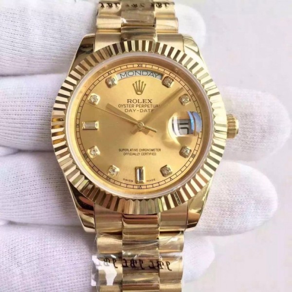 Rolex Day-Date II 218238 41MM KW Yellow Gold Champagne Dial Swiss 3255