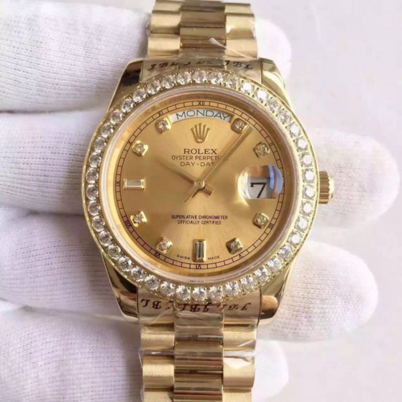 Rolex Day-Date II 218348 41MM KW Yellow Gold & Diamonds Champagne Dial Swiss 3255