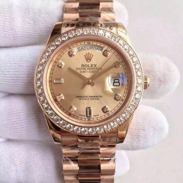 Rolex Day-Date II 218235 41MM KW Rose Gold & Diamonds Gold Dial Swiss 3255