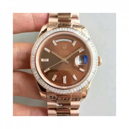 Rolex Day-Date 40 228235 40MM KW Rose Gold & Diamonds Chocolate Dial Swiss 3255