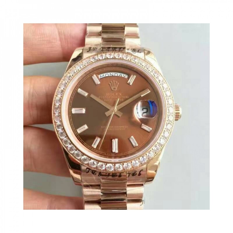 Rolex Day-Date 40 228235 40MM KW Rose Gold & Diamonds Chocolate Dial Swiss 3255