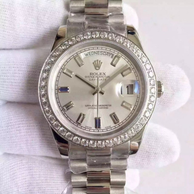 Rolex Day-Date 40 228349RBR 40MM KW Stainless Steel & Diamonds Sundust Dial Swiss 3255