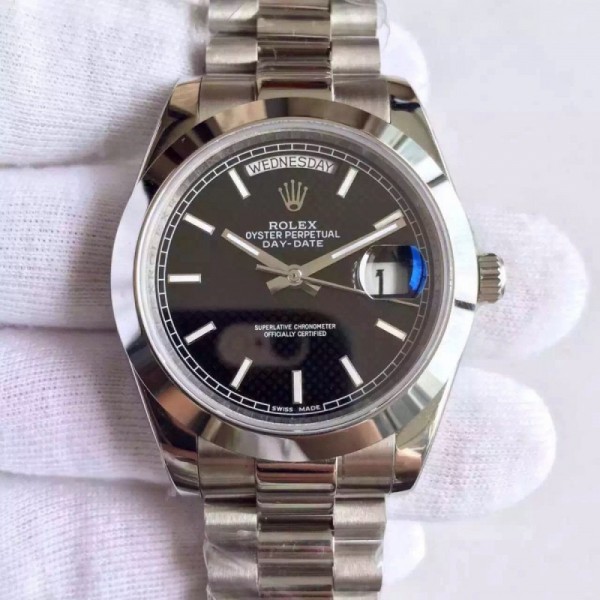 Rolex Day-Date 40 228206 40MM KW Stainless Steel Black Diagonal Dial Swiss 3255