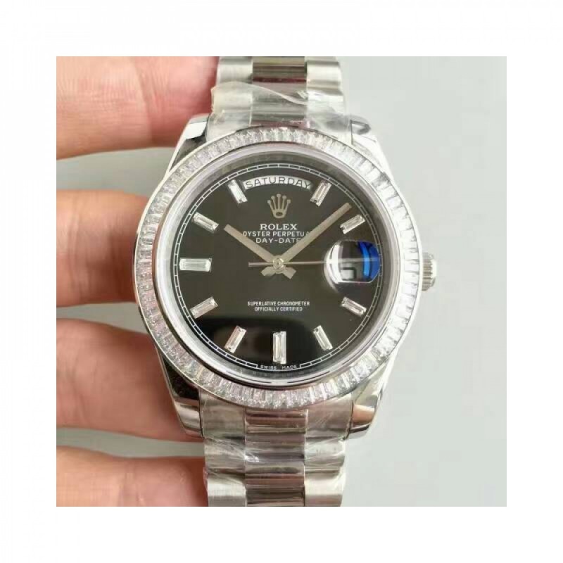 Rolex Day-Date 40 228396TBR 40MM KW Stainless Steel & Diamonds Black Dial Swiss 3255