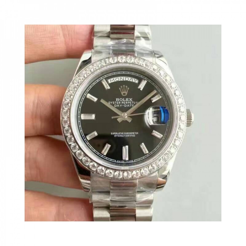 Rolex Day-Date 40 228349RBR 40MM KW Stainless Steel & Diamonds Black Dial Swiss 3255