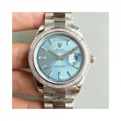 Rolex Day-Date 40 228396TBR 40MM KW Stainless Steel & Diamonds Blue Dial Swiss 3255