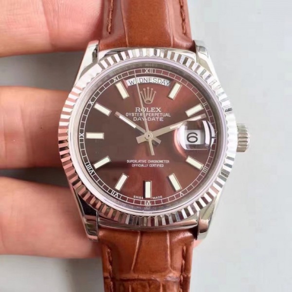 Rolex Day-Date 118139 36MM V5 Stainless Steel Chocolate Dial Swiss 2836-2