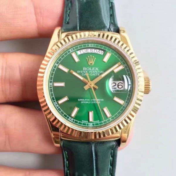 Rolex Day-Date 118138 36MM V5 Yellow Gold Green Dial Swiss 2836-2