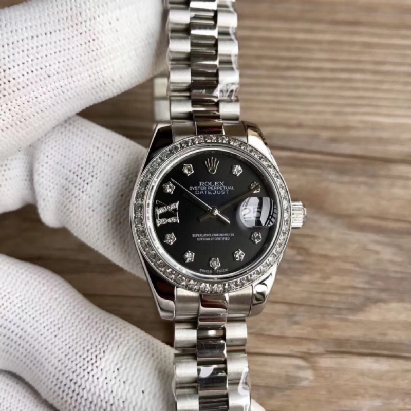 Rolex Lady Datejust 28 279136RBR 28MM WF Stainless Steel & Diamonds Black Dial Swiss 2671