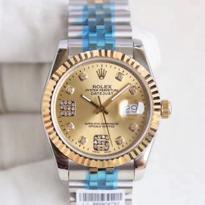 Rolex Datejust 36 116233 36MM N Stainless Steel & Yellow Gold Champagne & Diamonds Dial Swiss 2836-2