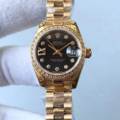 Rolex Lady Datejust 28 279138RBR 28MM Yellow Gold & Diamonds Black Dial Swiss 2671