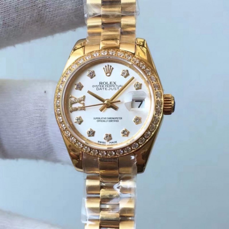 Rolex Lady Datejust 28 279138RBR 28MM Yellow Gold & Diamonds White Dial Swiss 2671