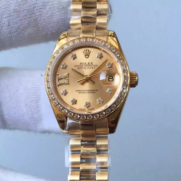 Rolex Lady Datejust 28 279138RBR 28MM Yellow Gold & Diamonds Champagne Dial Swiss 2671