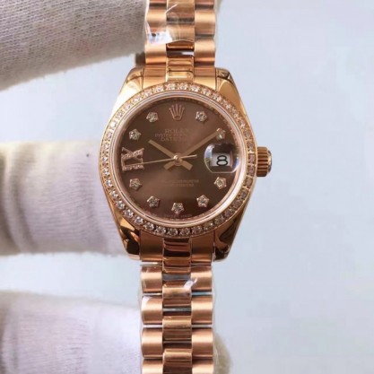 Rolex Lady Datejust 28 279135RBR 28MM Rose Gold & Diamonds Chocolate Dial Swiss 2671