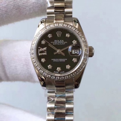 Rolex Lady Datejust 28 279136RBR 28MM Stainless Steel & Diamonds Black Dial Swiss 2671