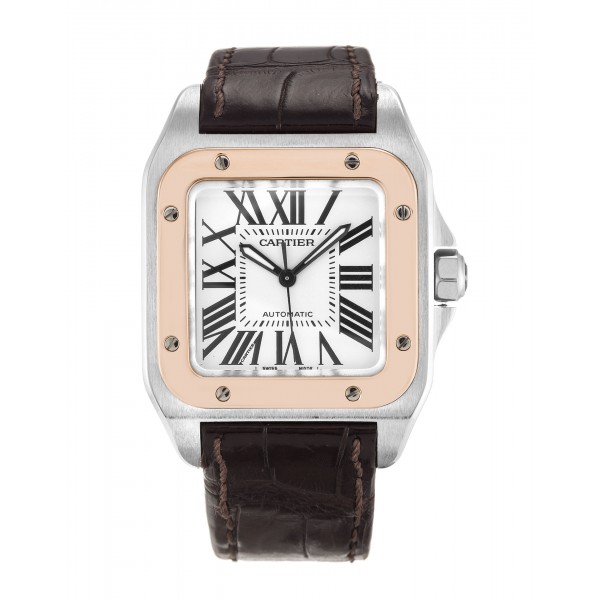 UK Steel & Rose Gold Cartier Santos 100 W20107X7-33 MM